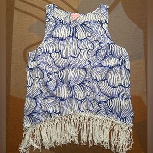 Lilly Pulitzer Blue and White Floral Tank Top